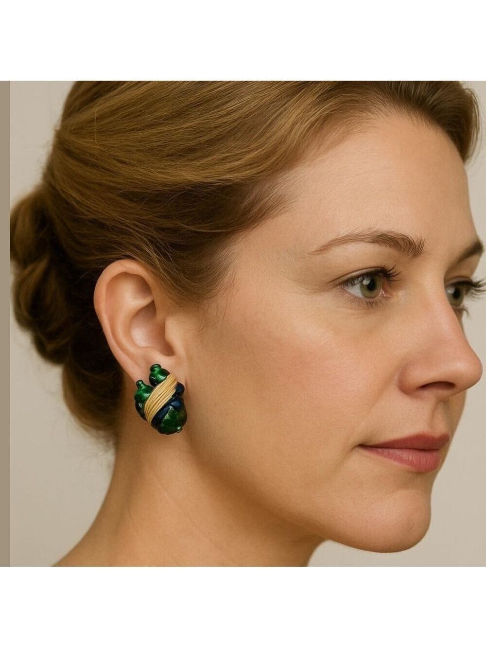 MCM ALBERT WEISS LEAF & BLUE-GREEN WATERMELON & FACETED GEMS NAVETTE EARRINGS